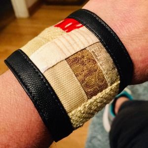 Handmade cottagecore patchwork vegan leather cuff